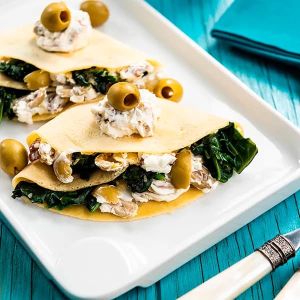 Crepas de Espinaca, Nueces y Aceituna